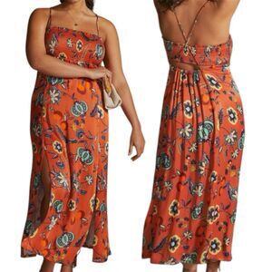 NWT Maeve Anthropologie Cross Back Maxi Dress XL Spaghetti Strap Floral Orange